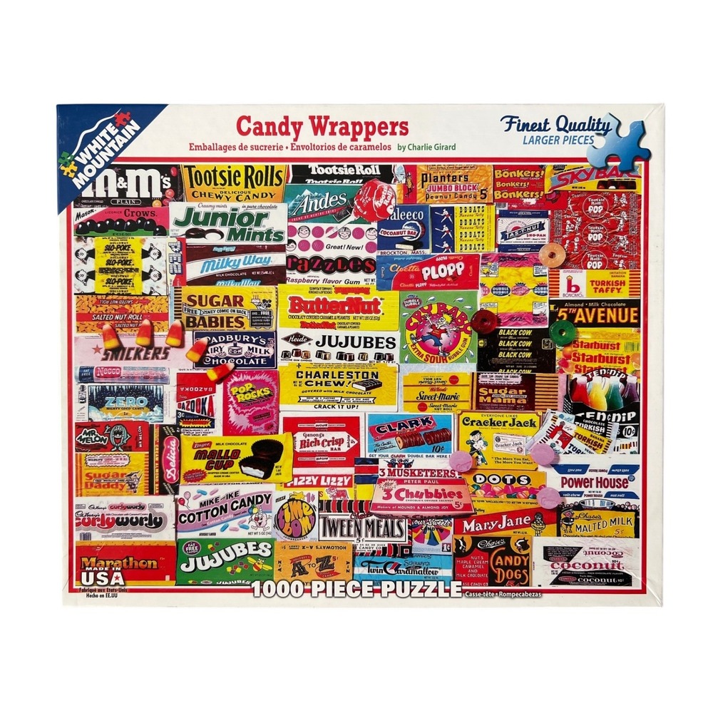 White Mountain Puzzles Candy Wrappers 1000 Piece Jigsaw Puzzle Complete
